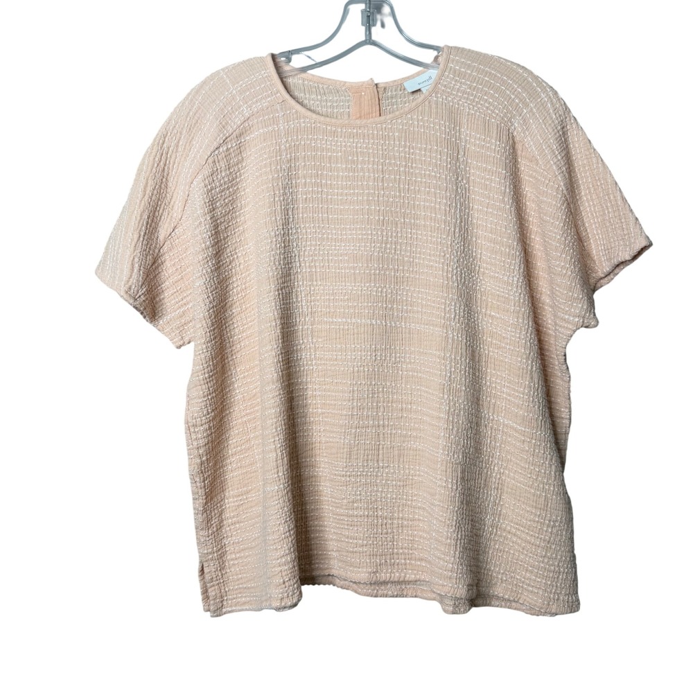 PureJill Top Womens S Blush‎ Cream Boxy Textured Cotton Dolman Sleeves Lagenlook